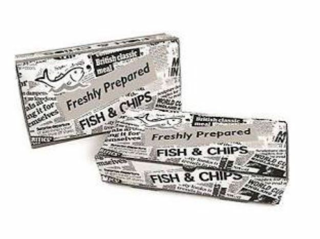 Take Away Shop Newspaper Fast Food Meal PRINTED FISH & CHIP BOX SMALL Tray x 200