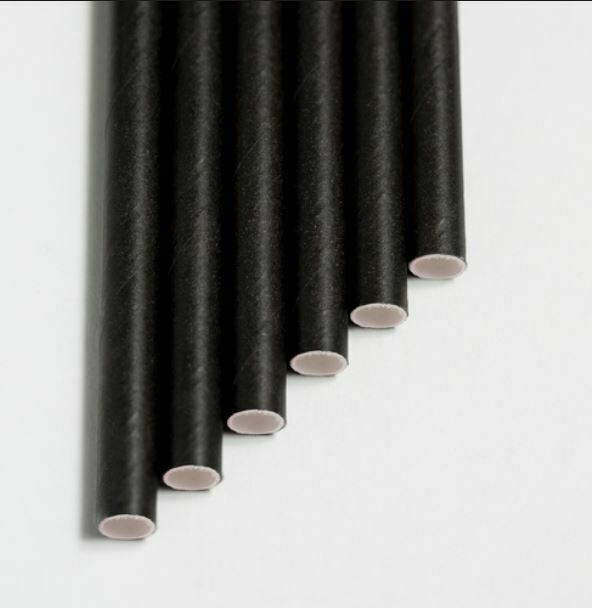 Black Paper Straws 8" (20cm) Biodegradable Compostable Eco-Friendly 6mm Bore