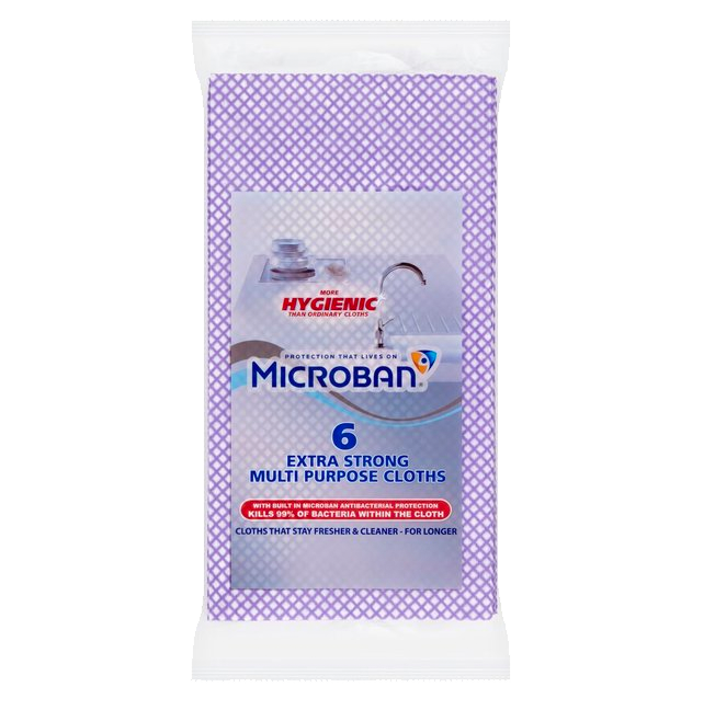 B726 Microban Extra Strong Multi Purpose Cleaning Cloths, Pack of 6