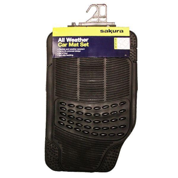 B908 Sakura Heavy Duty Black Rubber Car Mat x4