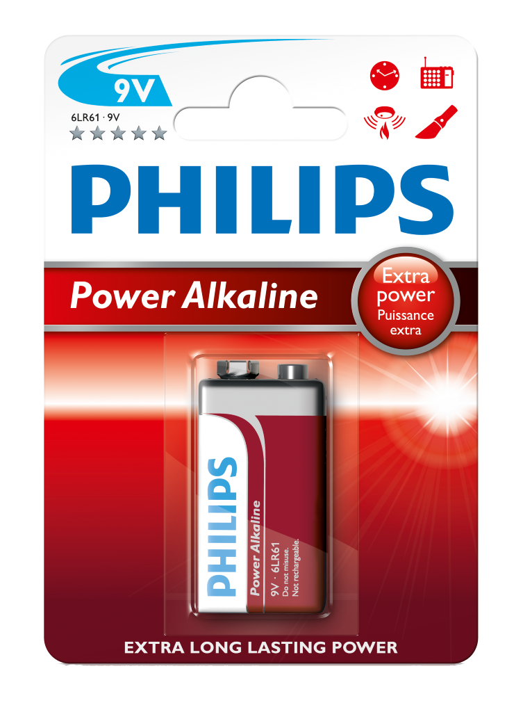 S10280 Philips 9V Power Alkaline, Pack of 1 (W/O Inner Box)