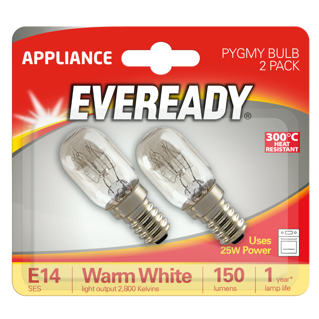 S1064 Eveready Pygmy E14 (SES) 150lm 25W 3,000K (Warm White) Blister Of 2