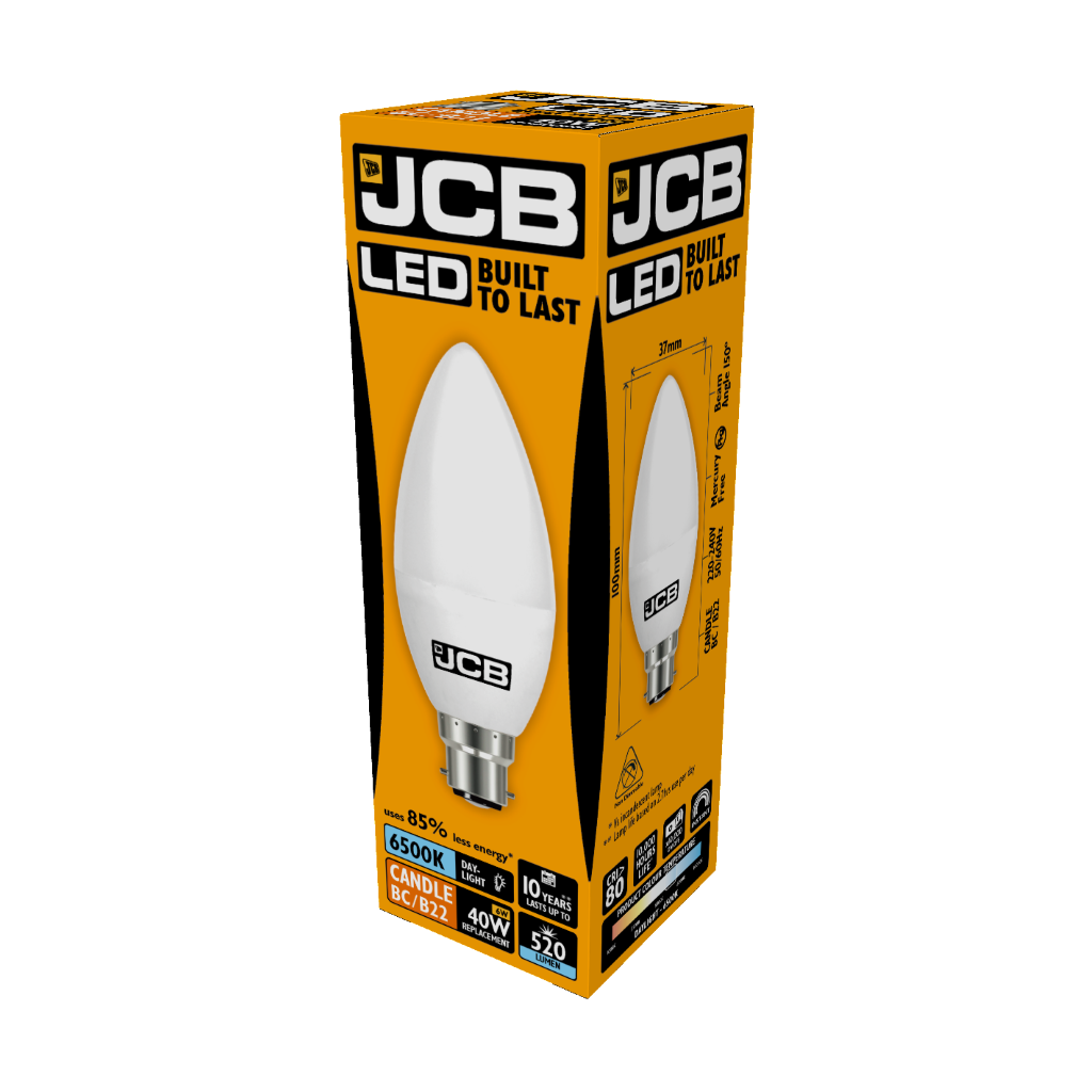 S10979 JCB LED Candle B22 (BC) 470lm 5.5W 6,500K (Daylight), Box of 1