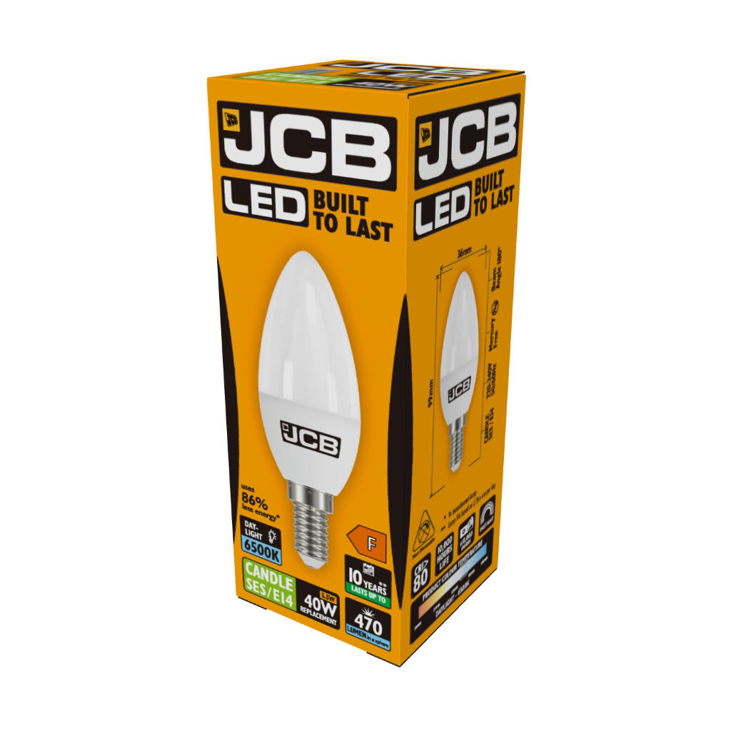 S10982 JCB LED Candle E14 (SES) 470lm 5.5W 6,500K (Daylight), Box of 1