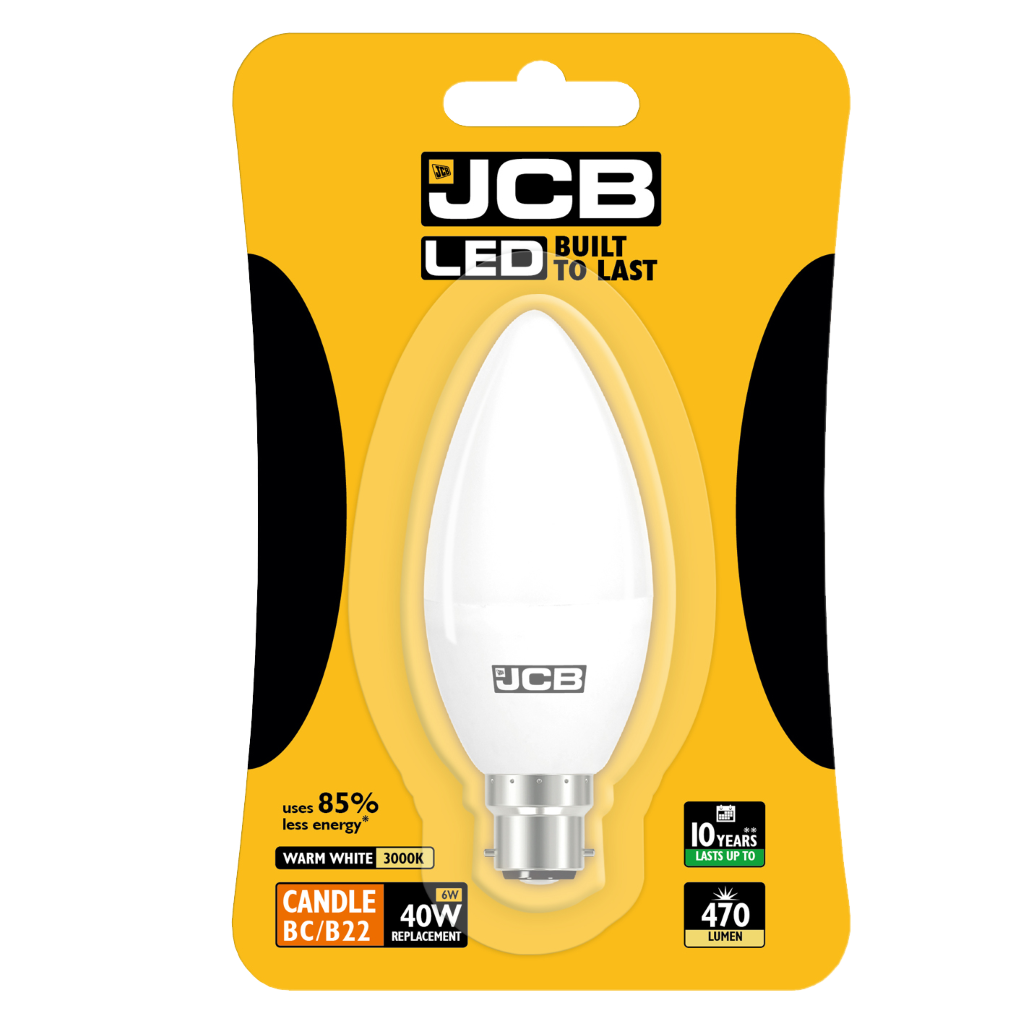 S10984 JCB LED Candle B22 (BC) 470lm 5.5W 3,000K (Warm White), Blister of 1