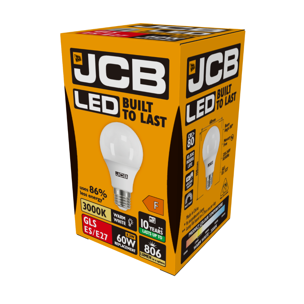 S10988 JCB LED GLS E27 (ES) 806lm 8.5W 3,000K (Warm White), Box of 1