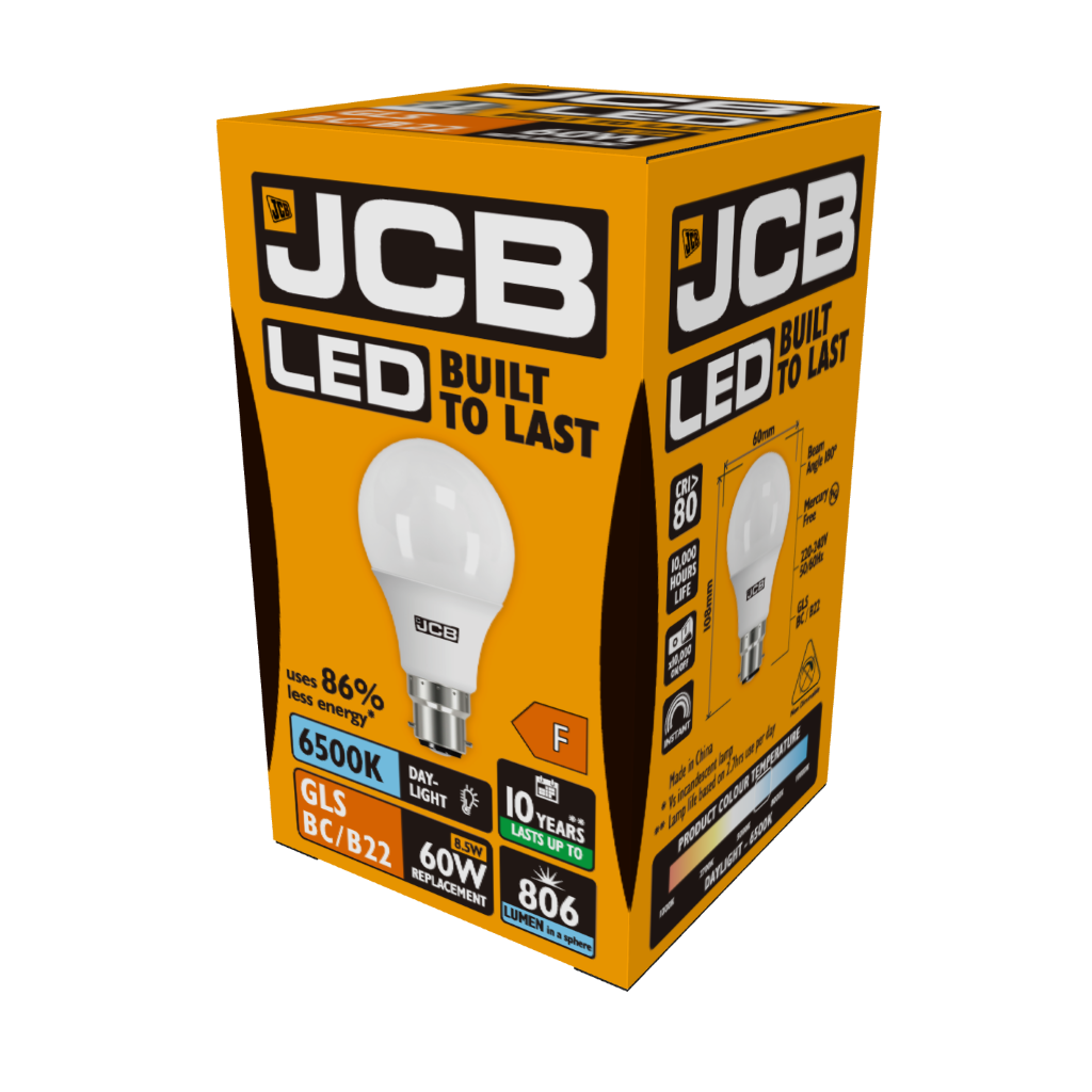 S10991 JCB LED GLS B22 (BC) 806lm 8.5W 6,500K (Daylight), Box of 1