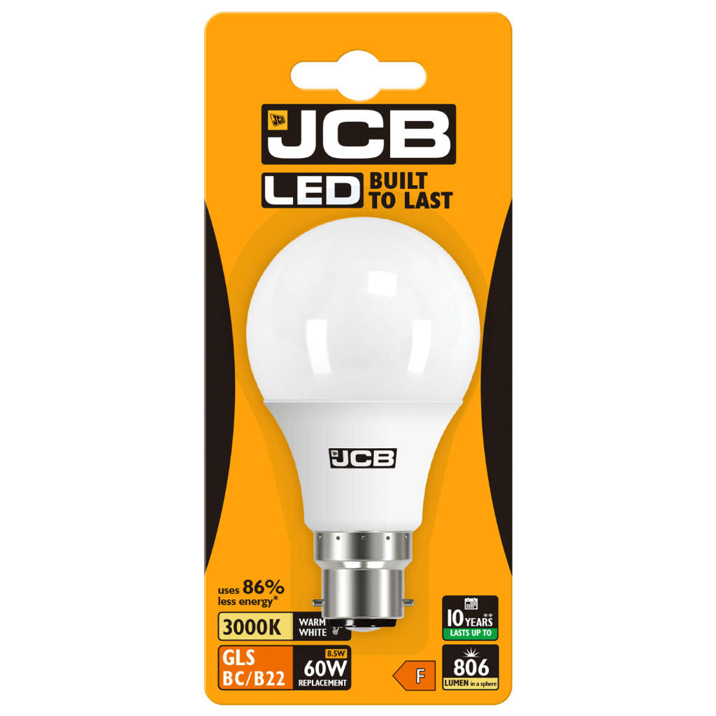 S10992 JCB LED GLS B22 (BC) 806lm 8.5W 3,000K (Warm White), Blister of 1