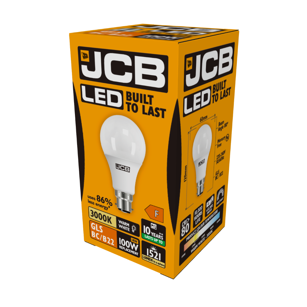 S10995 JCB LED GLS B22 (BC) 1,521lm 14W 3,000K (Warm White), Box of 1