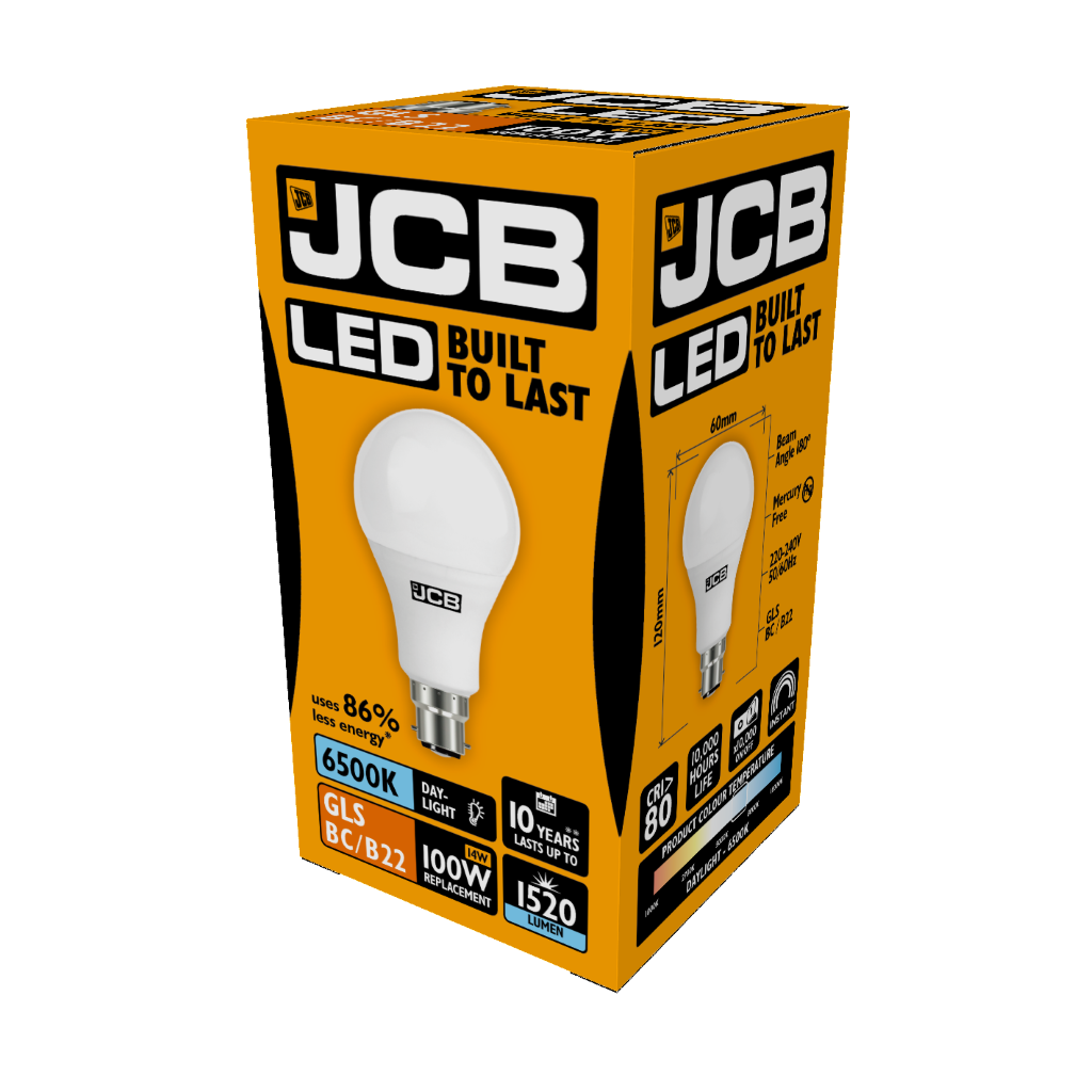 S10997 JCB LED GLS B22 (BC) 1,521lm 14W 6,500K (Daylight), Box of 1
