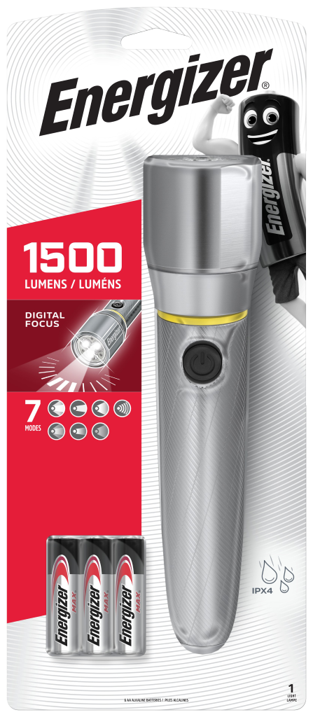 S12118 Energizer LED Vision HD Metal 1300 Lumen Torch With 6 x AA Batteries