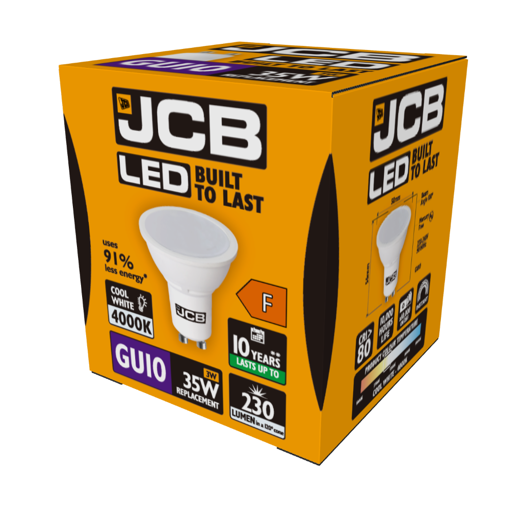 S12498 JCB LED GU10 230lm 3W 4,000K (Cool White), Box of 1