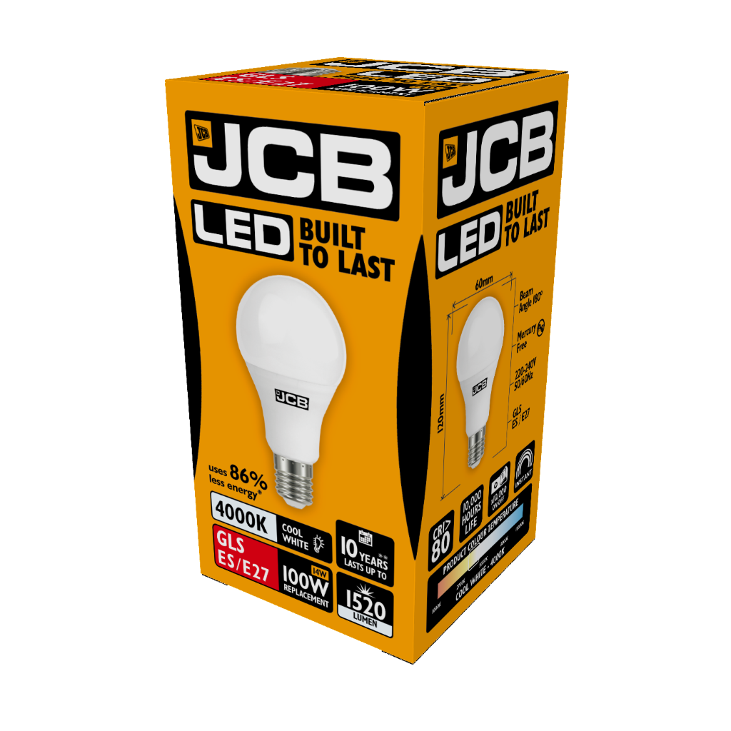 S12506 JCB LED GLS E27 (ES) 1,521lm 14W 4,000K (Cool White), Box of 1