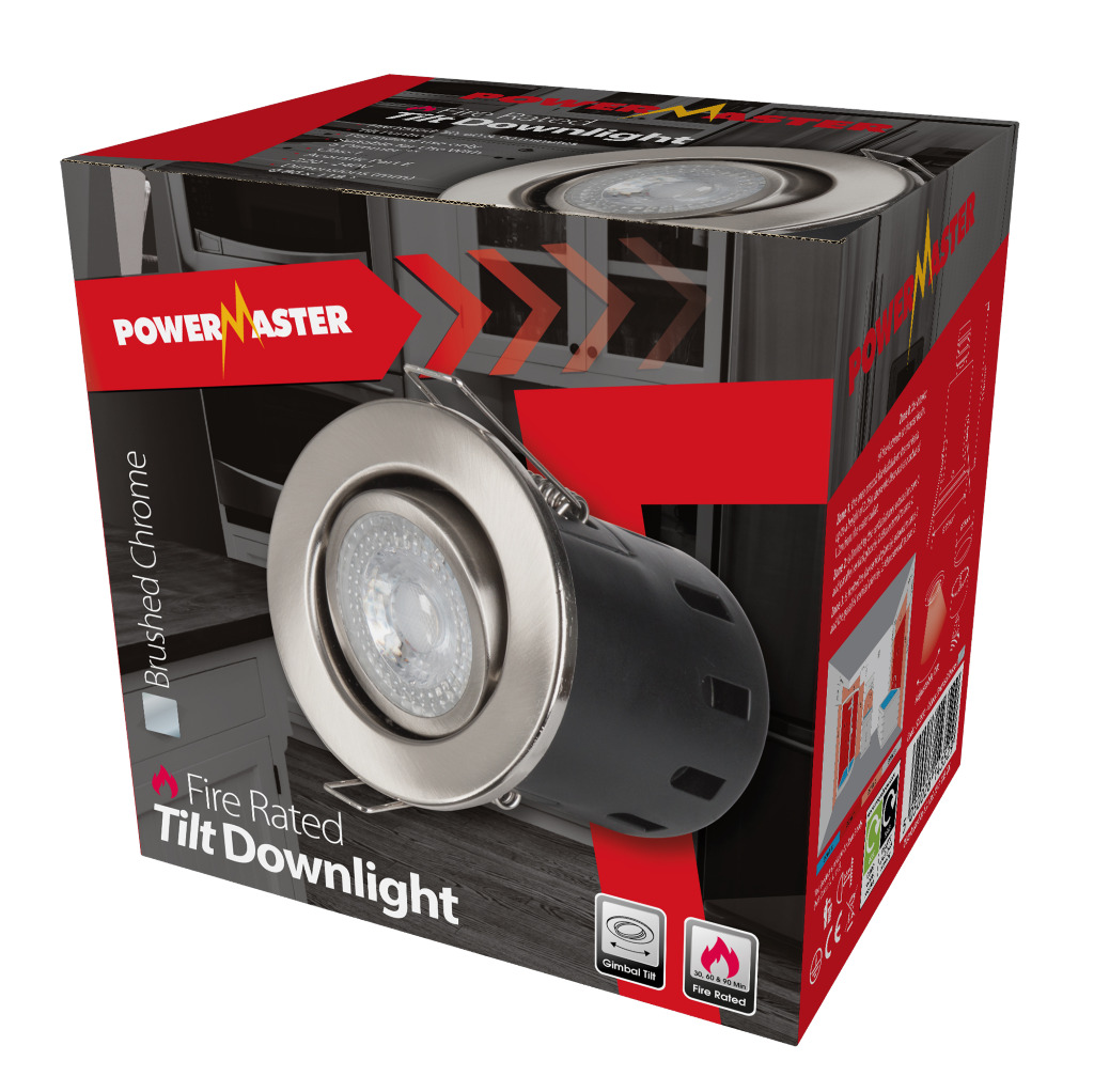 S12931 PowerMaster Fire Rated Tilt Downlight - Brushed Chrome