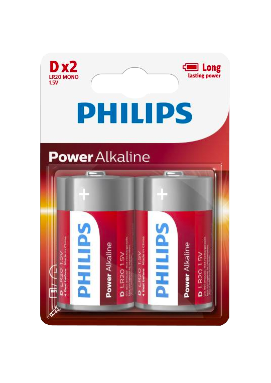 S13121 Philips D Size Power Alkaline, Pack of 2 (Without Inner Box)