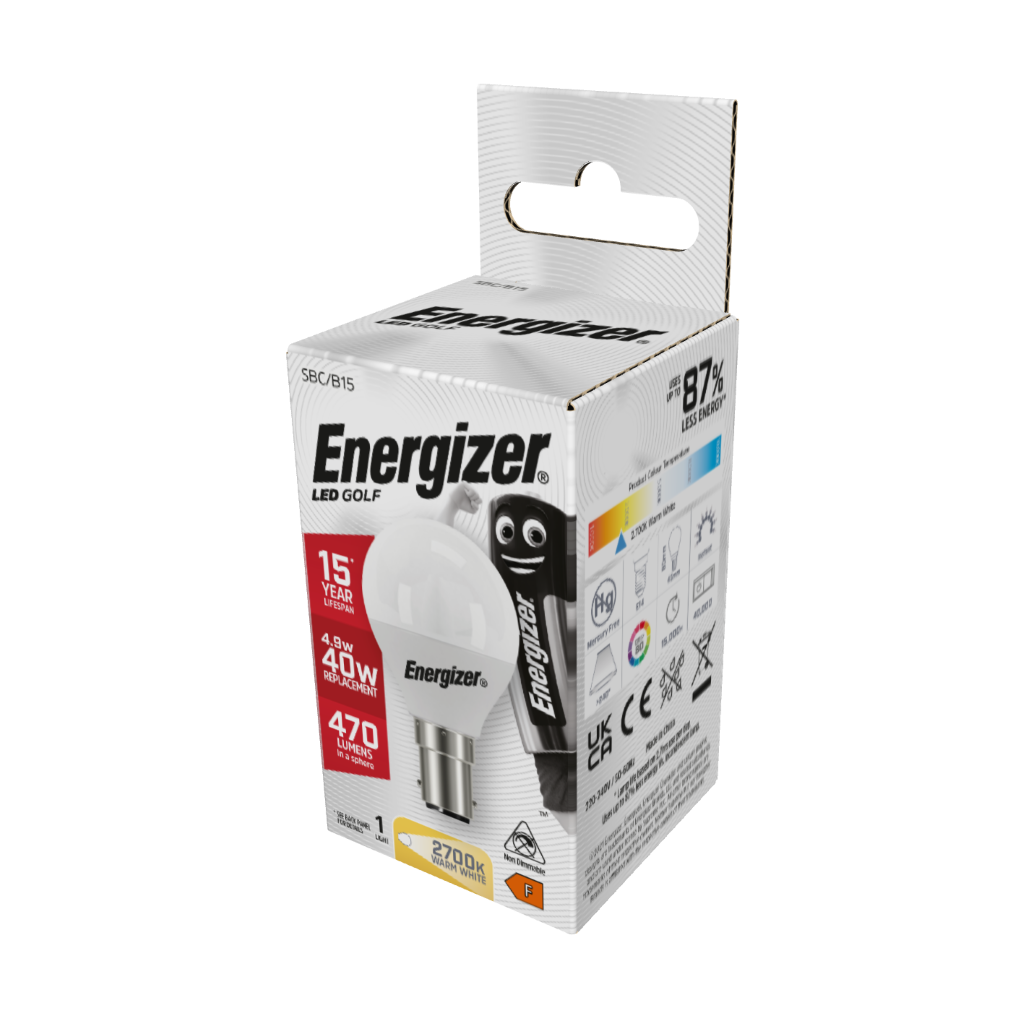 S13570 Energizer LED Golf B15 (SBC) 470lm 4.9W 2,700K (Warm White), Box of 1