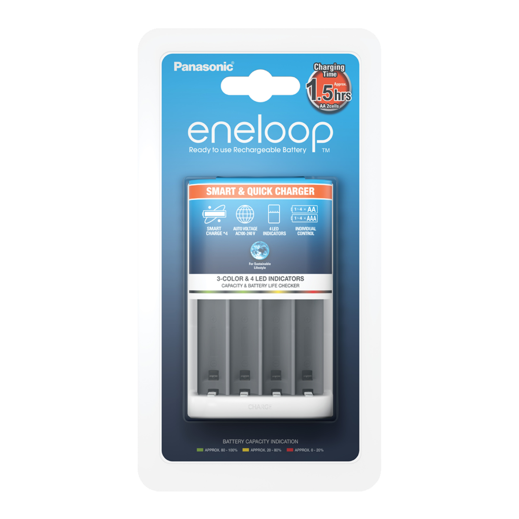 S13580 Panasonic Eneloop Charger UK Plug +4 x AA 1900mAh (BQ-CC55)