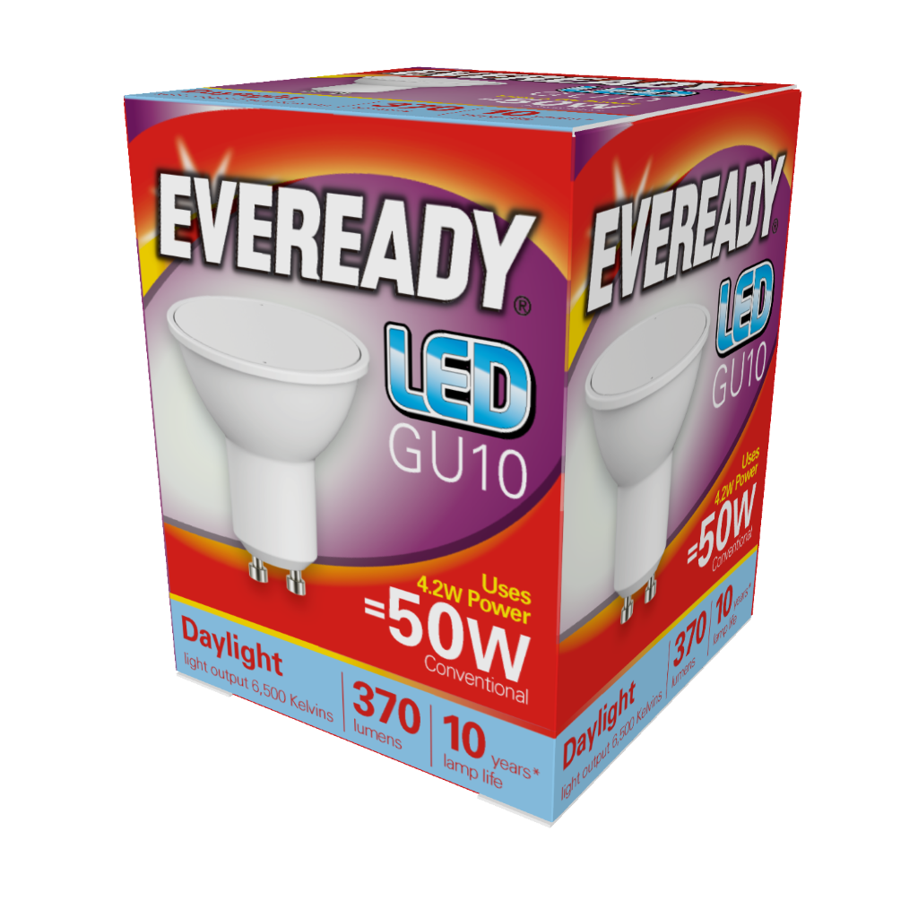 S13601 Eveready LED GU10 320lm 3.8W 6,500K (Daylight), Box of 1