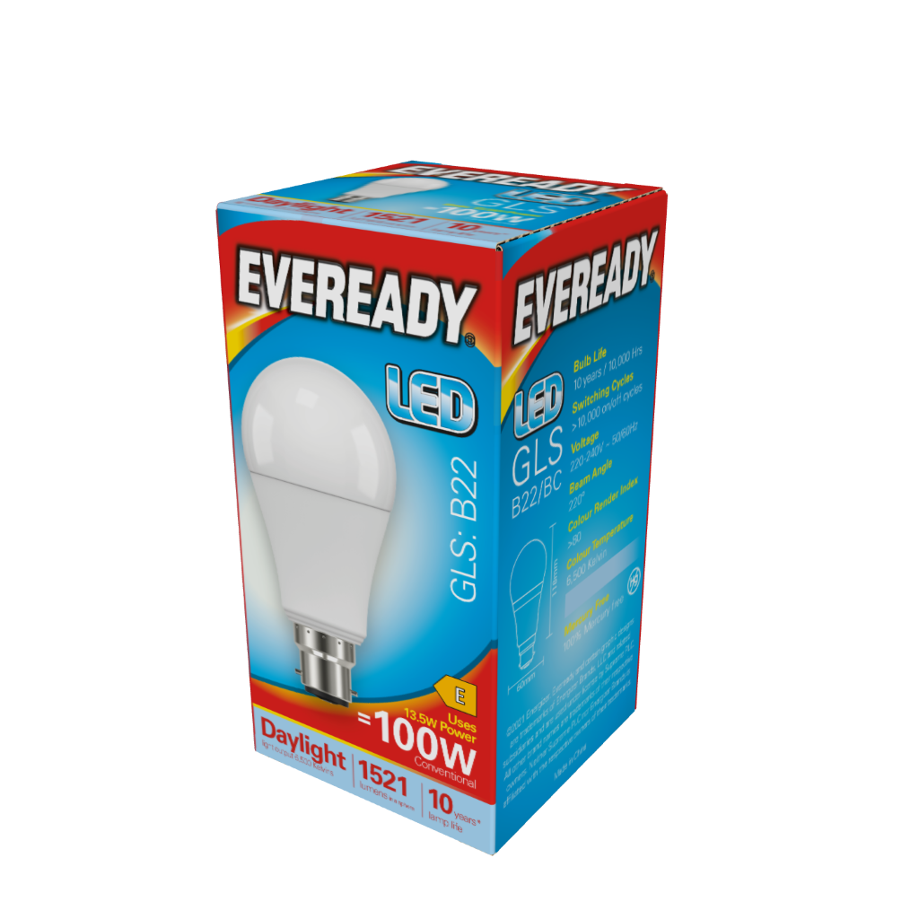 S13627 Eveready LED GLS B22 (BC) 1,521lm 13.5W 6,500K (Daylight), Box of 1