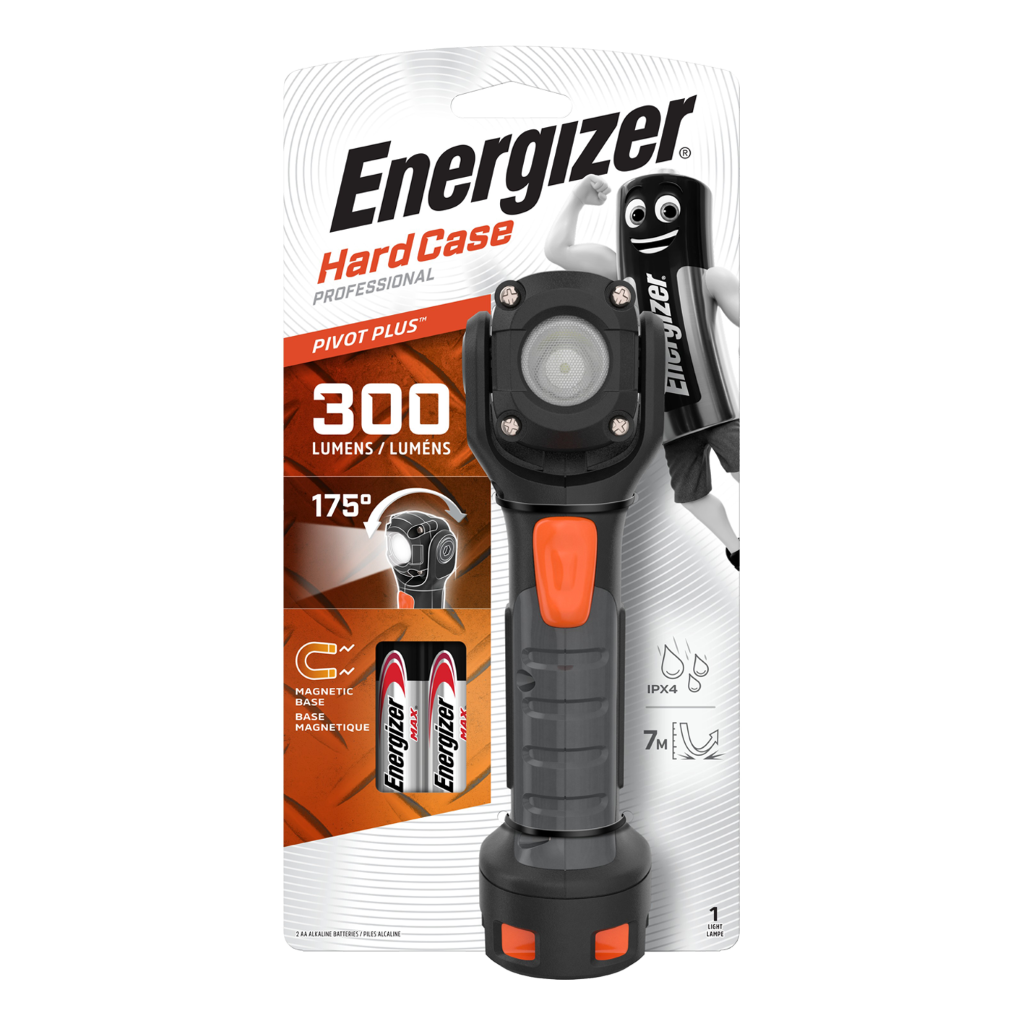 S14081 Energizer Hardcase 300 Lumen LED Pivot Plus Torch With 2 x AA Batteries