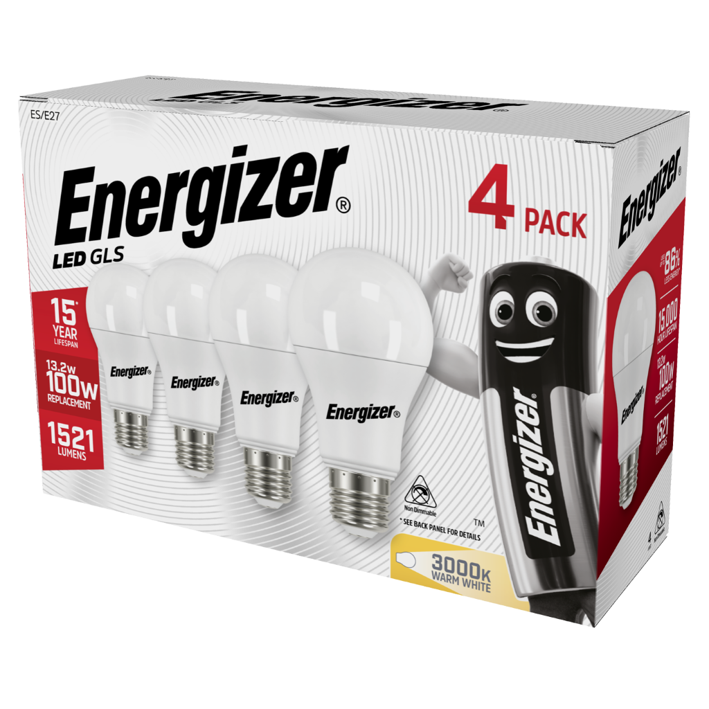 S14424 Energizer LED GLS E27 (ES) 1,521lm 13.5W 3,000K (Warm White), Box of 4