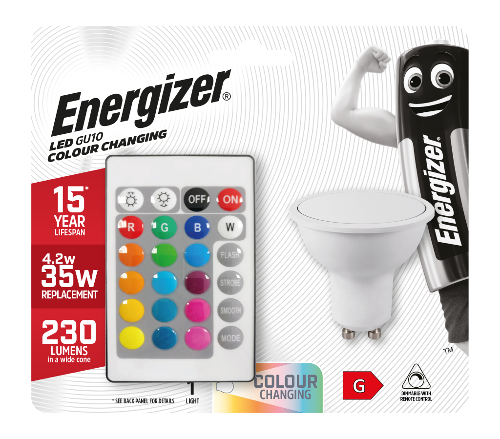 S14544 Energizer LED GU10 250lm 4.5W - RGB+W With Remote Control
