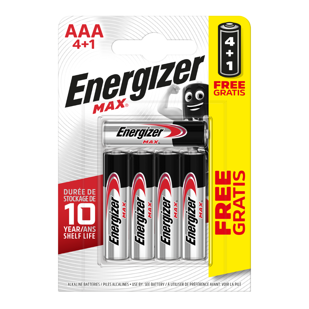 S15270 Energizer AAA Max Alkaline, Pack of 4+1