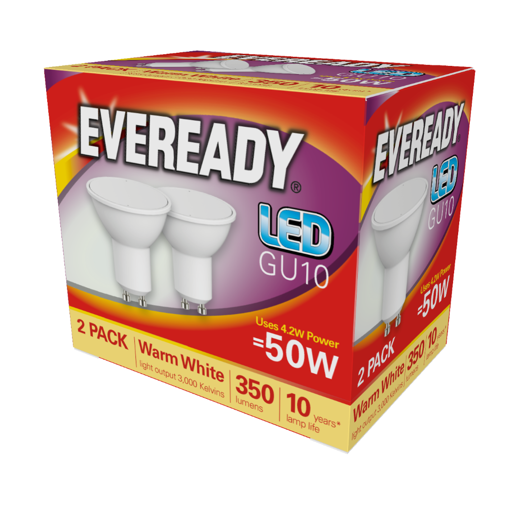 S15291 Eveready LED GU10 320lm 3.8W 3,000K (Warm White), Box of 2