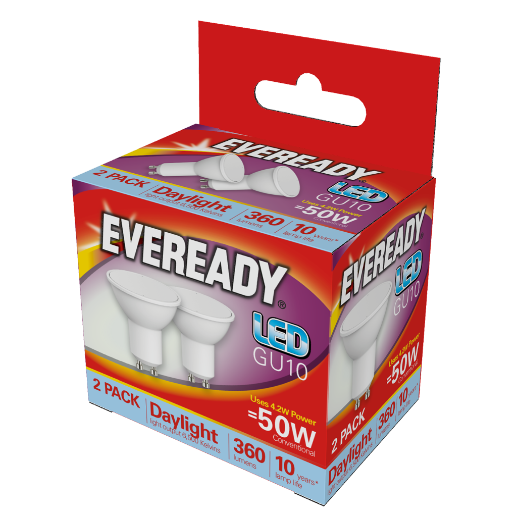 S15292 Eveready LED GU10 320lm 3.8W 6,500K (Daylight), Box of 2