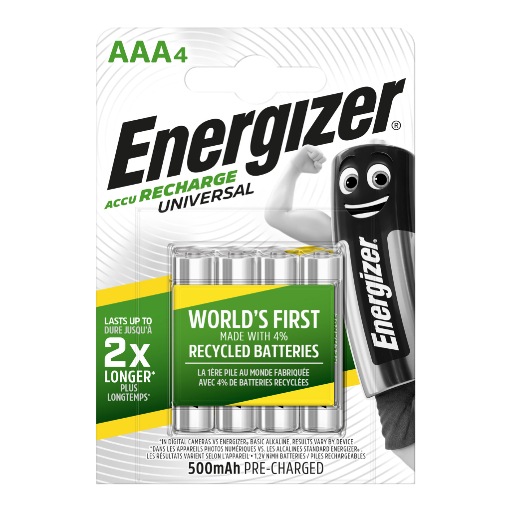 S15347 Energizer AAA 500mAh Recharge Universal, Pack of 4
