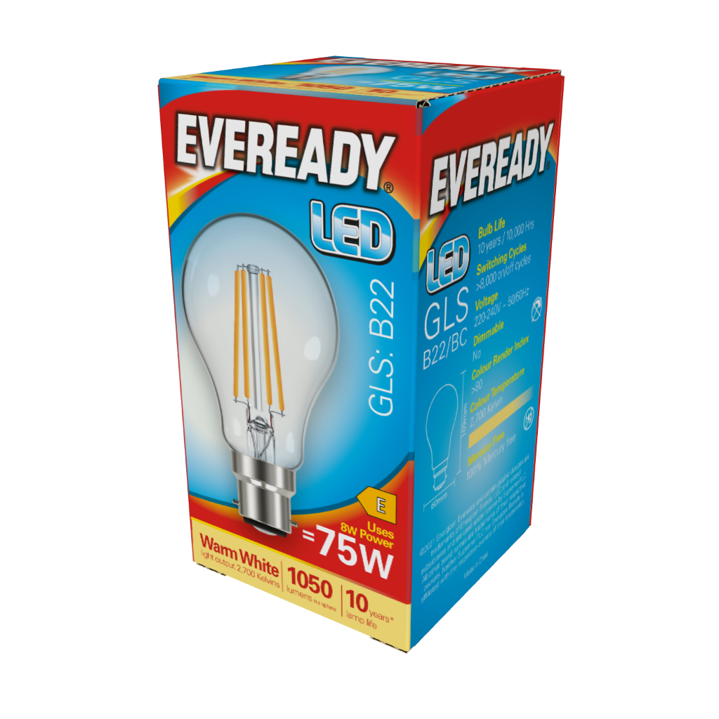 S15487 EVEREADY 8W B22 GLS 1050LM WARM WHITE BOXED
