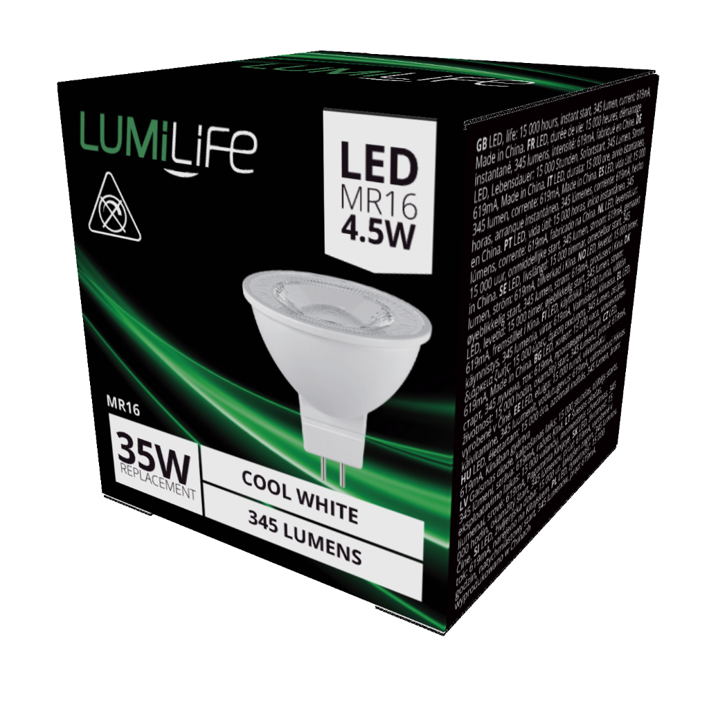 S16386 LumiLife LED MR16 345lm 4.5W 4,000K (Cool White), Box of 1