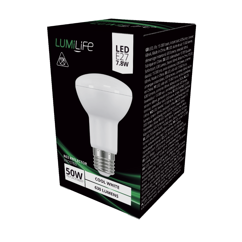 S16454 LumiLife LED R63 Reflector E27 (ES) 600lm 5.4W 4,000K (Cool White), Box of 1