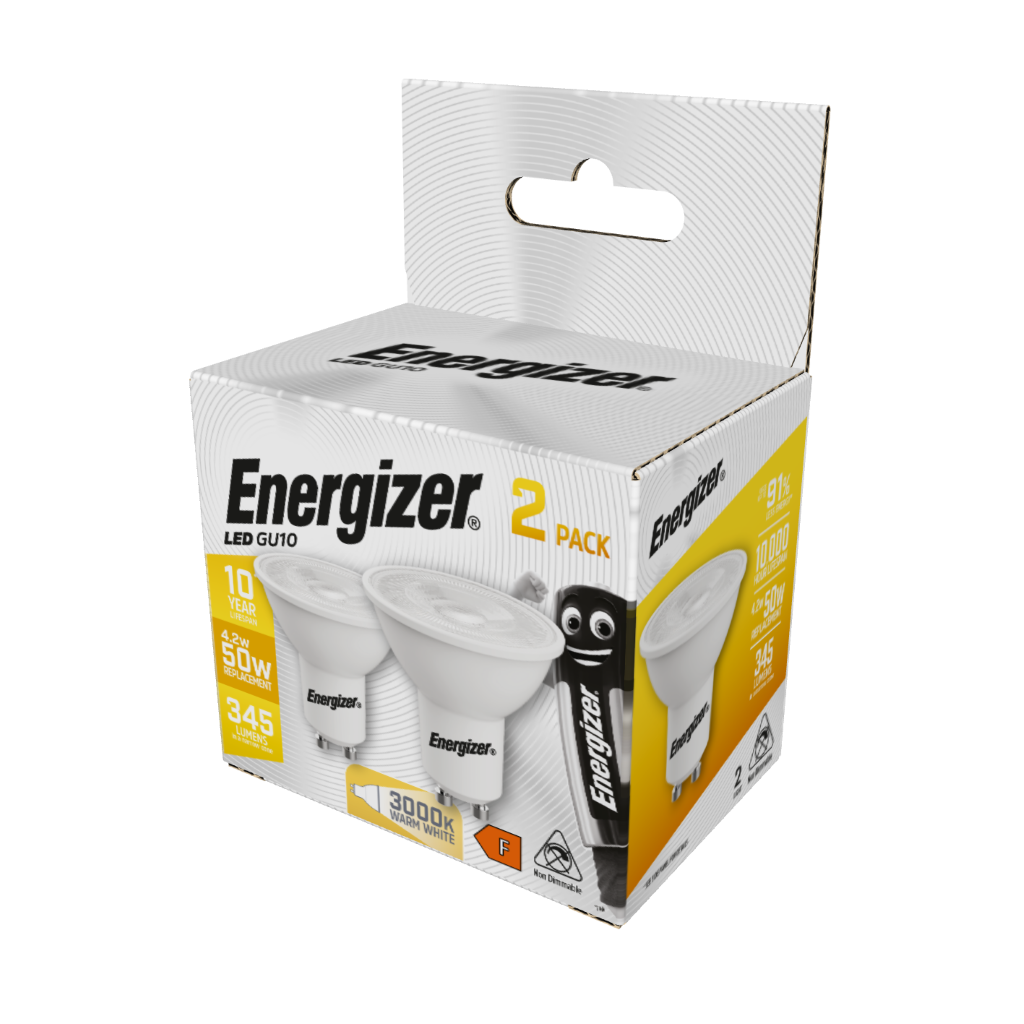 S16705 Energizer LED GU10 345lm 4.2W 3,000K (Warm White), Box of 2