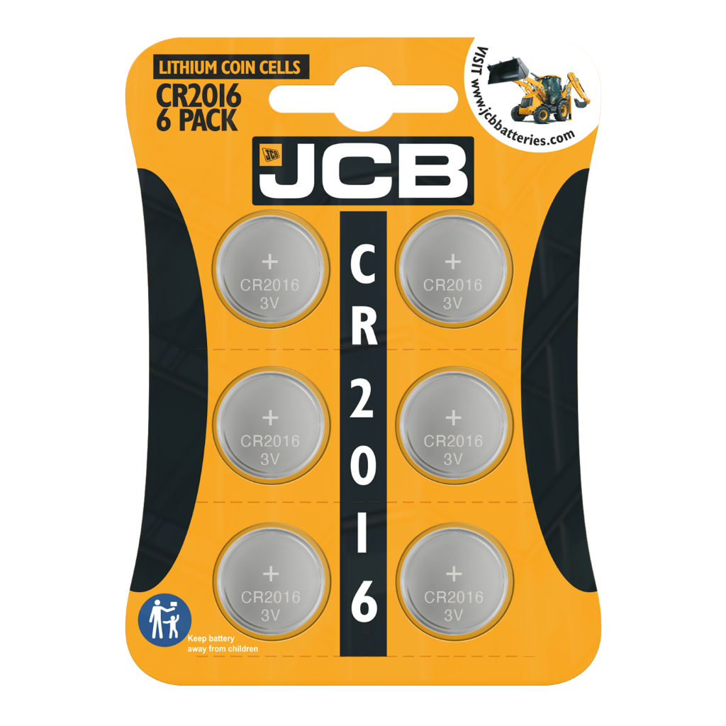 S17022 JCB CR2016 Lithium Coin Cell, Pack of 6