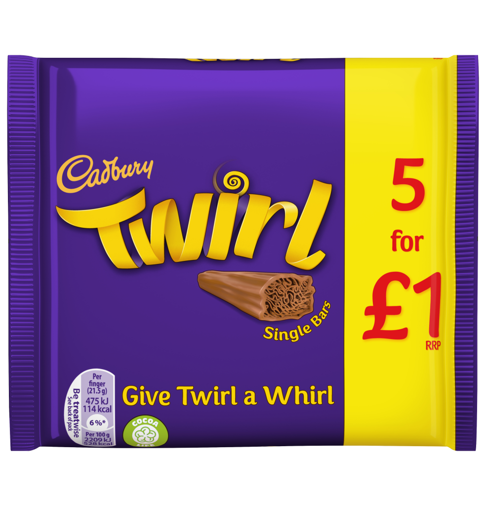 S17115 Cadburys Twirl - 5 Pack - 21.5g Per Bar - Price Marked