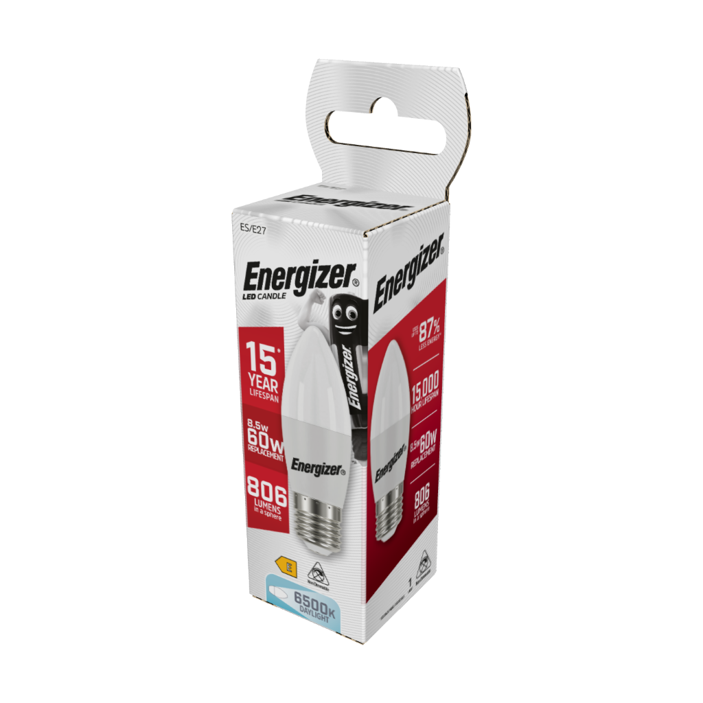 S17363 Energizer LED Candle E27 (ES) 806lm 8.5W 6,500K (Daylight), Box of 1