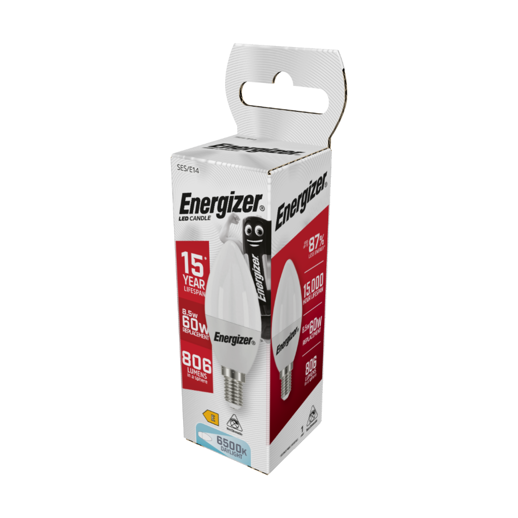 S17365 Energizer LED Candle E14 (SES) 806lm 8.5W 6,500K (Daylight), Box of 1