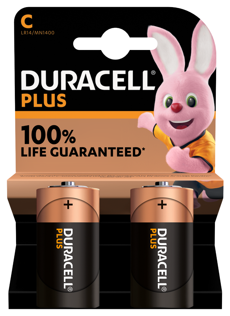 S18711 Duracell +100% Plus Power C, Pack of 2