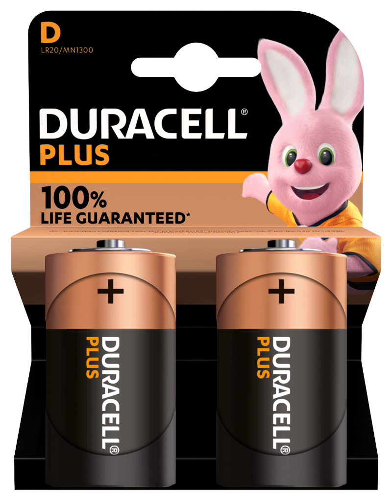 S18714 Duracell +100% Plus Power D, Pack of 2