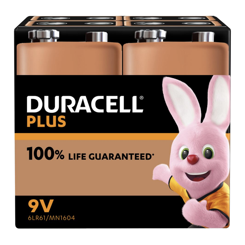 S18719 Duracell +100% Plus Power 9V, Pack of 4