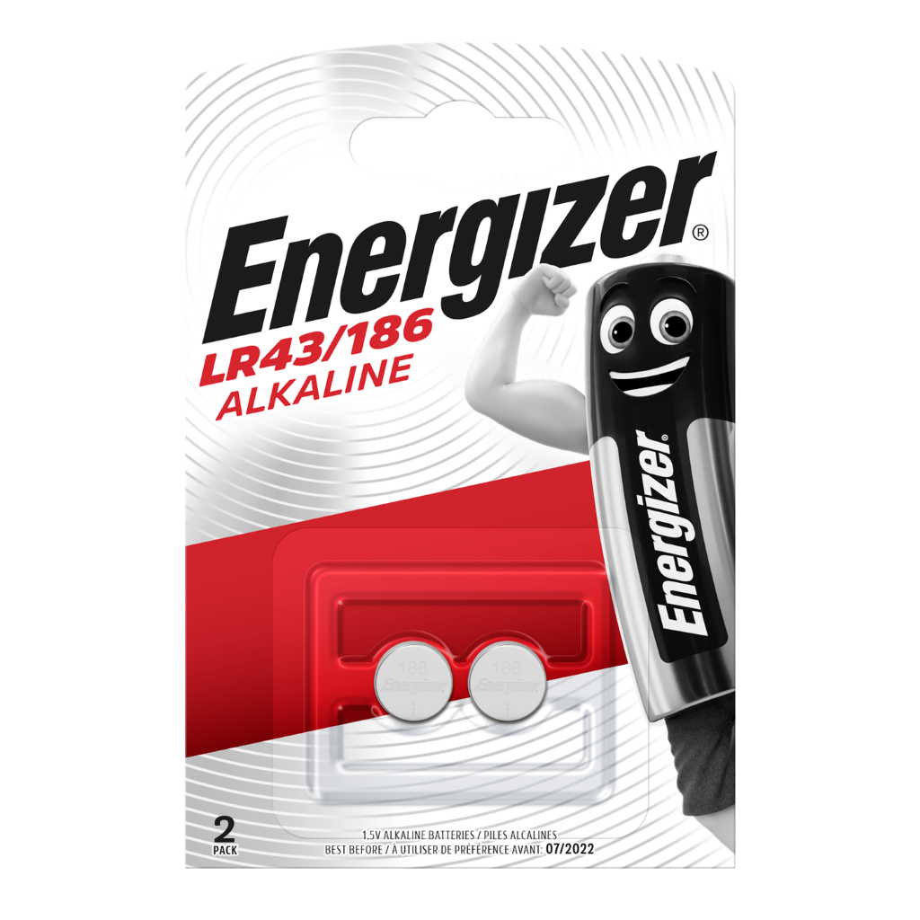 S3282 Energizer LR43/186 Alkaline Coin Cell, Pack of 2