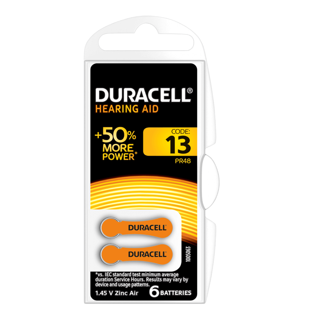 S492 Duracell 13 Hearing Aid Batteries, Pack of 6