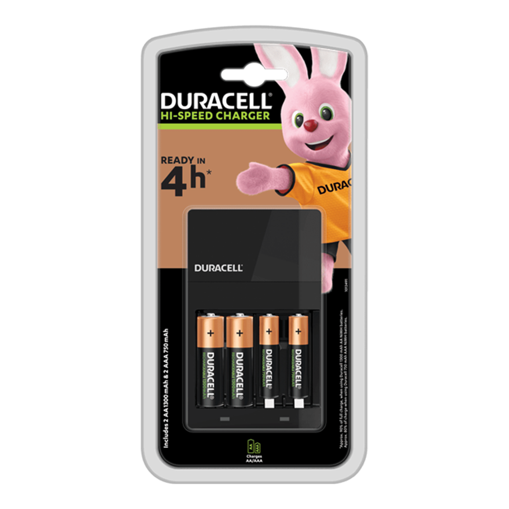 S514 Duracell 4 Hour Charger (CEF14) With 2 x AA Batteries (3 Pin UK Plug)