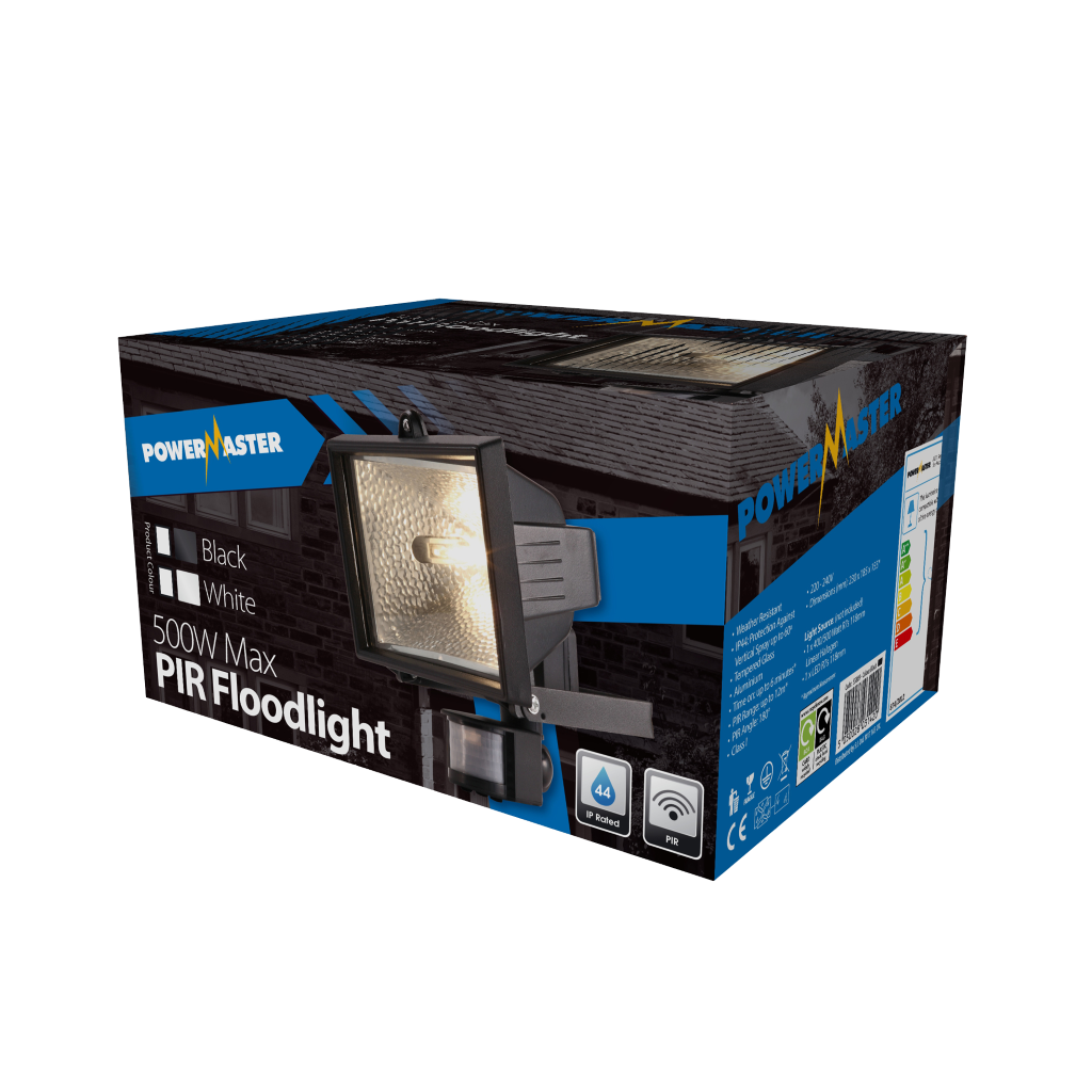 S5889 PowerMaster 500W Eco Halogen PIR Floodlight - Black - Lamp Not Included