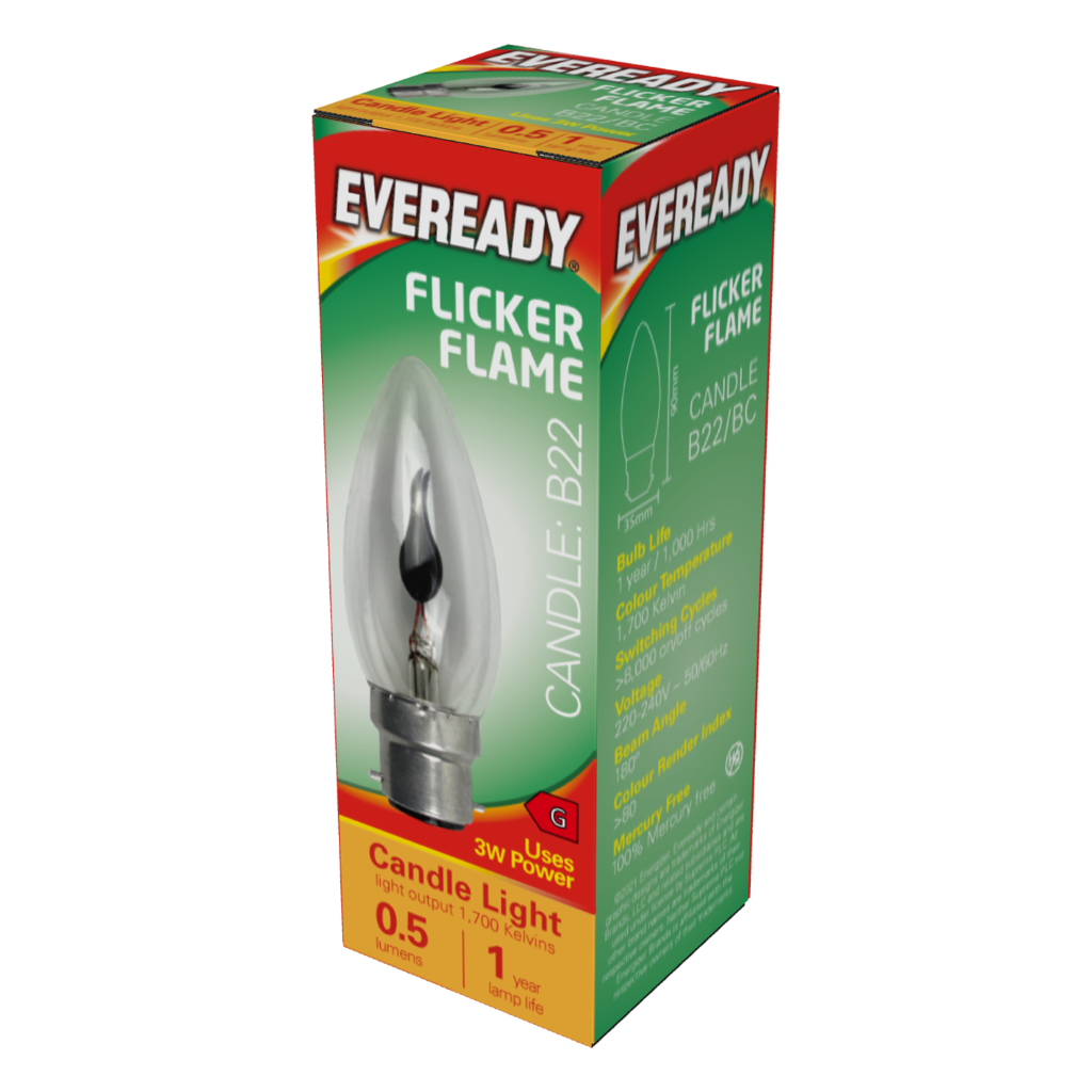 S5958 Eveready Flicker Flame Candle B22 (BC) 3W, Box of 1