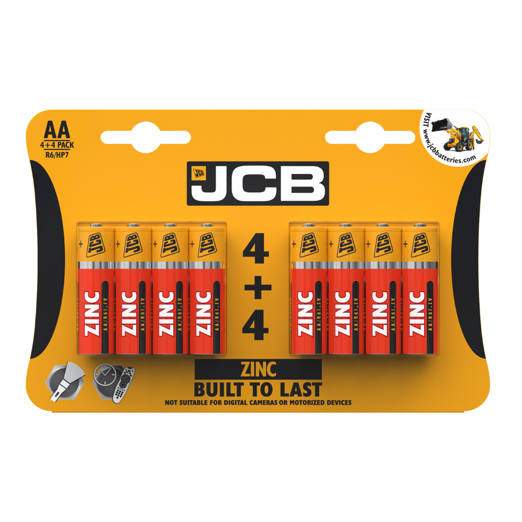 S6586 JCB AA Zinc Batteries, Pack of 4+4