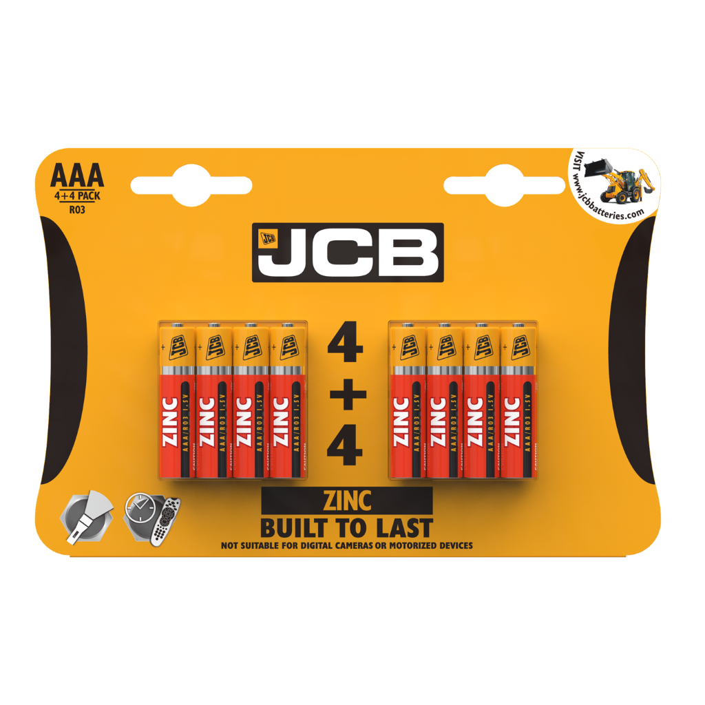 S6587 JCB AAA Zinc Batteries, Pack of 4+4