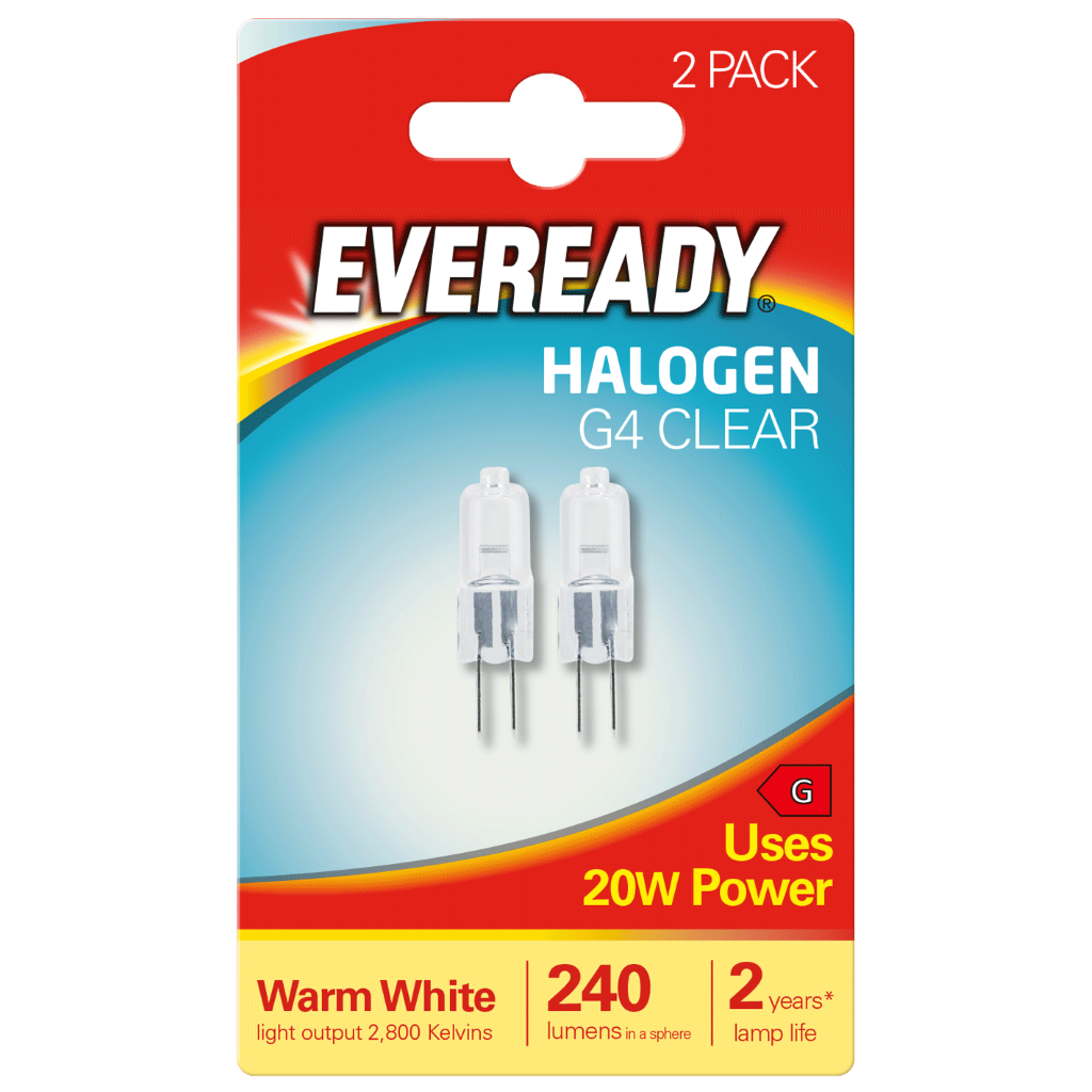 S808 Eveready Halogen G4 280lm 20W 2,800K (Warm White), Blister Of 2
