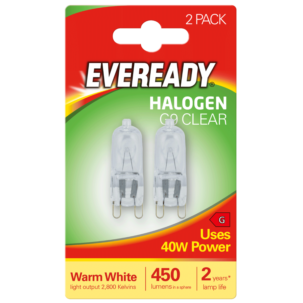 S819 Eveready Halogen G9 450lm 40W 2,800K (Warm White), Blister Of 2